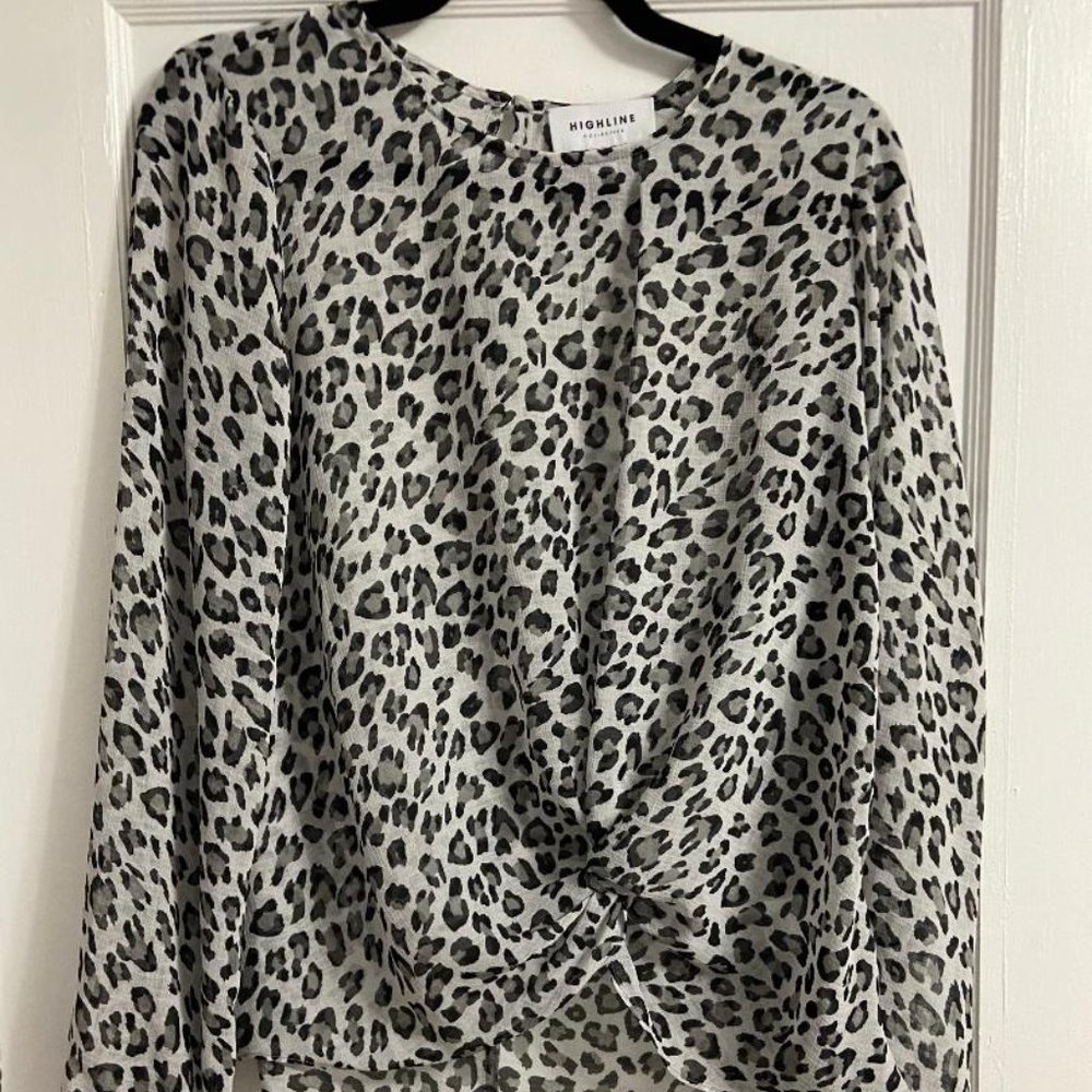 Highline Collectible Black Cougar Print, Scoop neck, Sheer - Size Medium